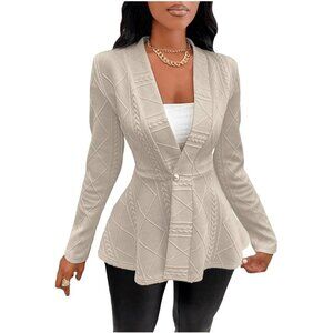 Milumia Blazer Women Cream Texture Single Button Shawl Collar Long Sleeve Jacket